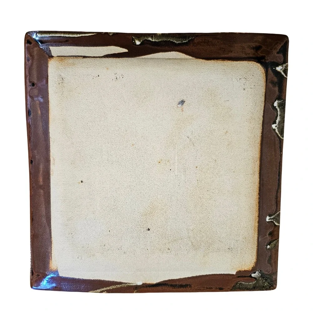 Vintage Studio Art Pottery Square Platter Drip Glaze Stoneware 12